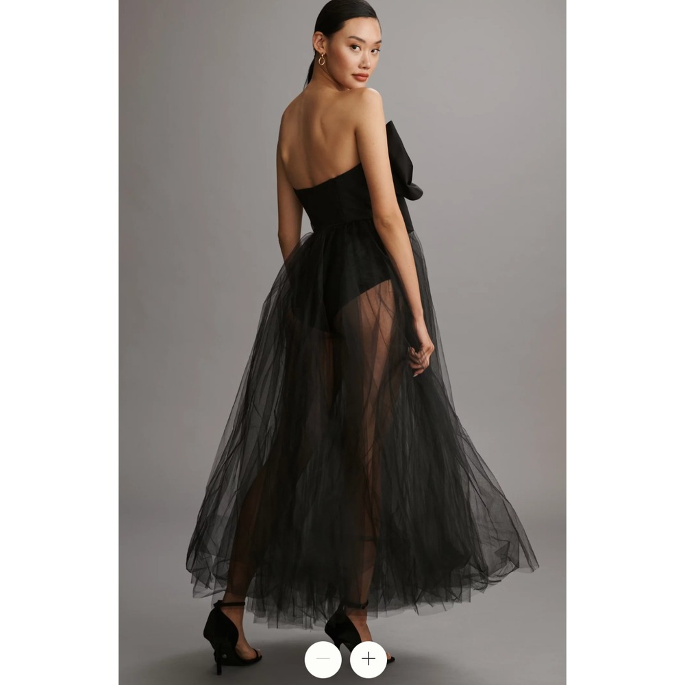 Anthropologie x Hutch - Black Strapless Maxi Dress Large Bow Bodysuit Sheer Sexy - Picture 2 of 8